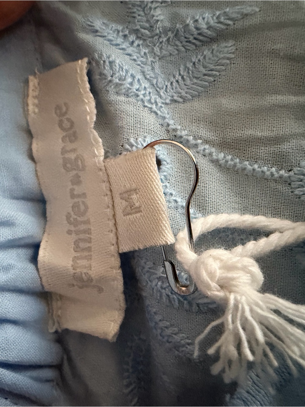 Light Blue Eyelet Ruffle Neck Blouse - Picture 3 of 4